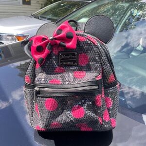Pink and black sequin Minnie Mouse loungefly backpack